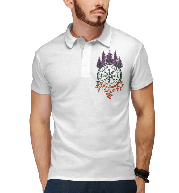 Мужское поло с изображением Оберег рун на груди цвета Белый