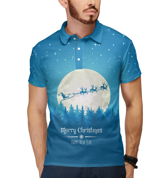 Мужское поло с изображением Merry Christmas цвета Белый