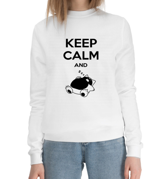 Женский хлопковый свитшот с изображением Keep calm and zzz funny цвета Белый