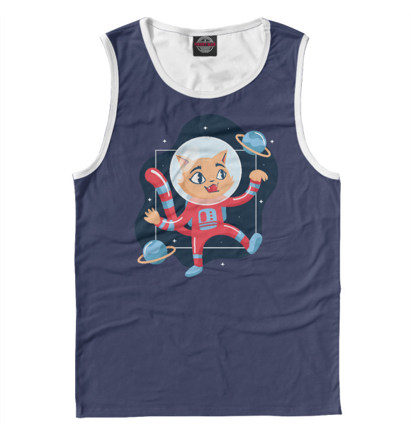 Майка для мальчика с притом Space kitty цвета Белый Майка для мальчика с изображением Space kitty цвета Белый