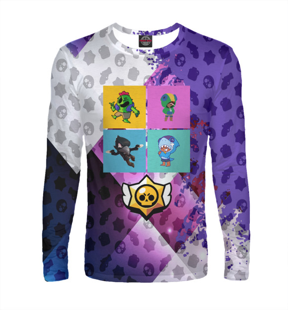 Мужской лонгслив с притом Brawl Stars 4 цвета Белый Мужской лонгслив с изображением Brawl Stars 4 цвета Белый