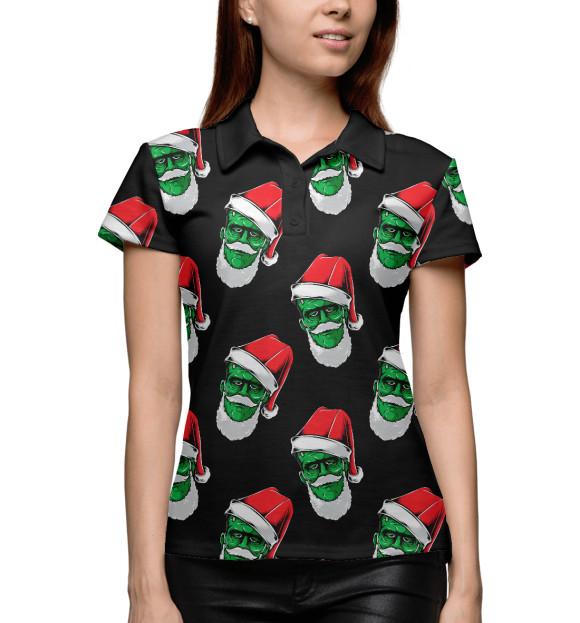 Женское поло с изображением Франкенштейн Санта цвета Белый