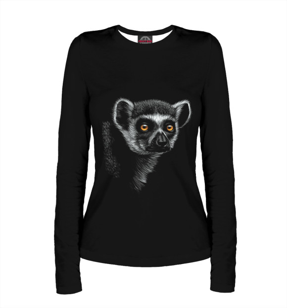 Женский лонгслив с притом Лемур цвета Белый Женский лонгслив с изображением Лемур цвета Белый