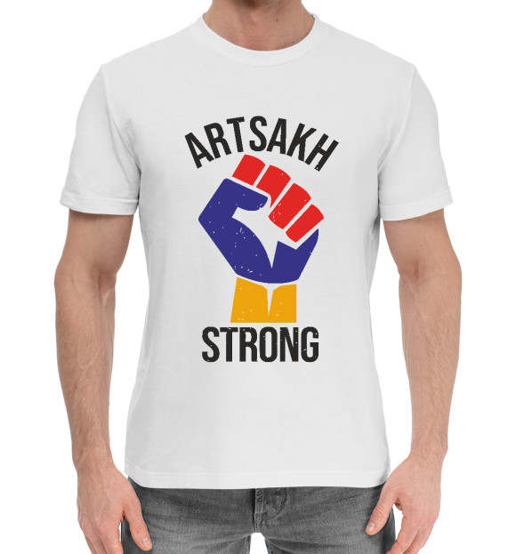 Мужская хлопковая футболка с изображением Strong Artsakh цвета Белый