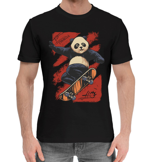 Мужская хлопковая футболка с изображением Панда цвета Черный