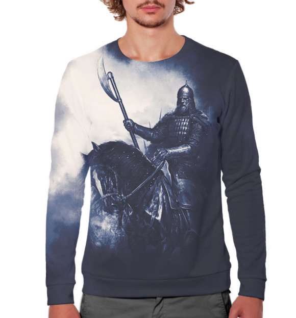 Мужской свитшот с изображением Богатырь цвета Белый