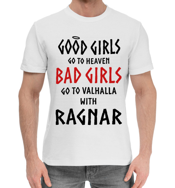 Мужская хлопковая футболка с изображением GO TO VALHALLA WITH RAGNAR цвета Белый