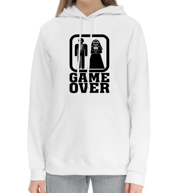 Женский хлопковый худи с изображением GAME OVER цвета Белый
