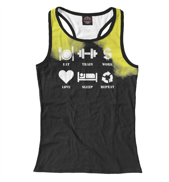 Женская майка-борцовка с изображением Eat, Train, Work, Love цвета Белый