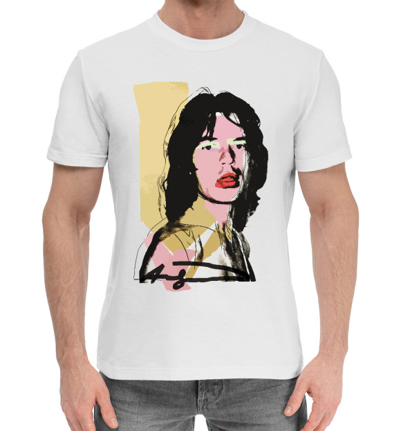 Мужская хлопковая футболка с изображением Andy Warhol Mick Jagger цвета Белый