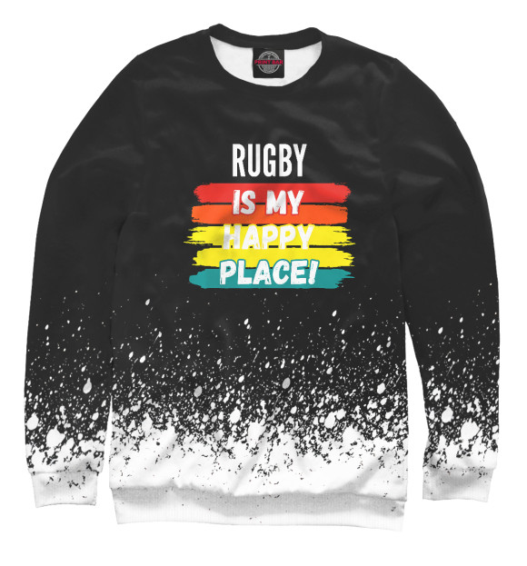 Мужской свитшот с изображением Rugby Is My Happy Place! цвета Белый