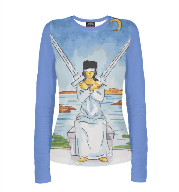 Женский лонгслив с изображением Таро Уэйта - Двойка Мечей цвета Белый