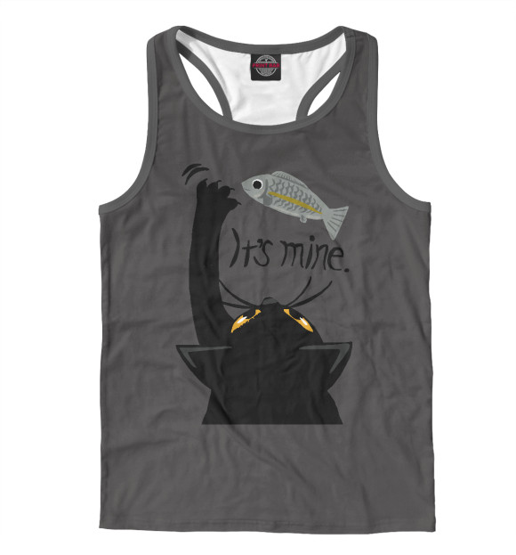 Мужская майка-борцовка с изображением Кот и рыбка цвета Белый