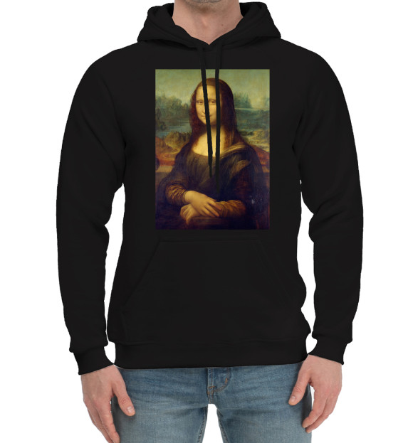 Мужской хлопковый худи с изображением Мона Лиза цвета Черный