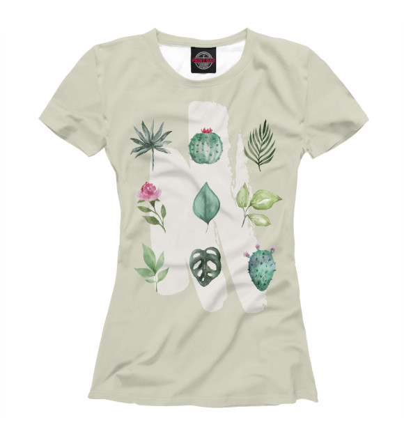 Женская футболка с изображением Роза и кактус цвета Белый