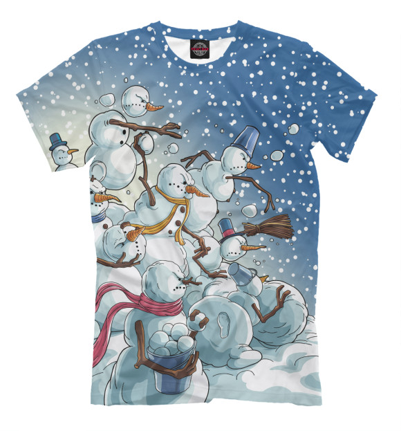 Мужская футболка с изображением Боевые снеговики цвета Белый