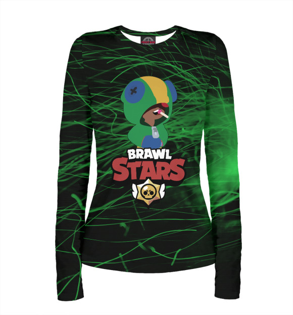 Женский лонгслив с притом Brawl Stars:Leon цвета Белый Женский лонгслив с изображением Brawl Stars:Leon цвета Белый