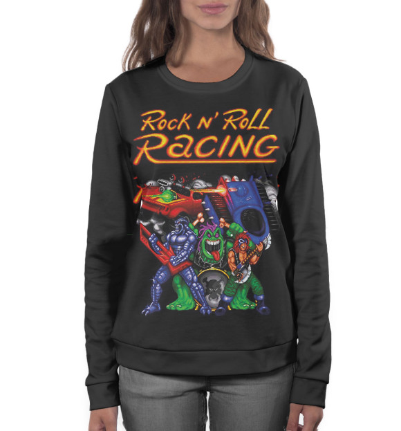 Женский свитшот с изображением Rock n’ Roll Racing цвета Белый