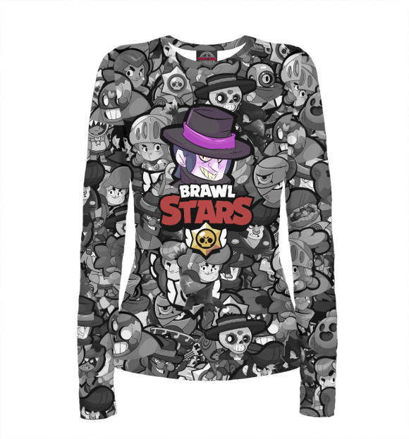 Женский лонгслив с притом Brawl Stars: Mortis цвета Белый Женский лонгслив с изображением Brawl Stars: Mortis цвета Белый