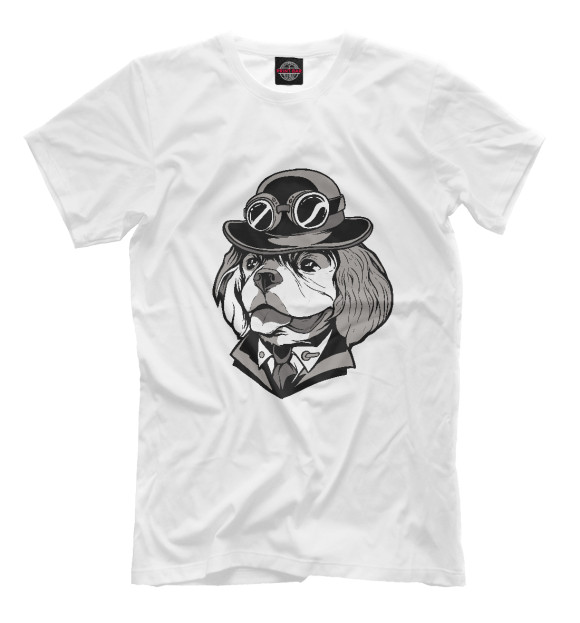 Мужская футболка с изображением Steampunk Spaniel цвета Белый