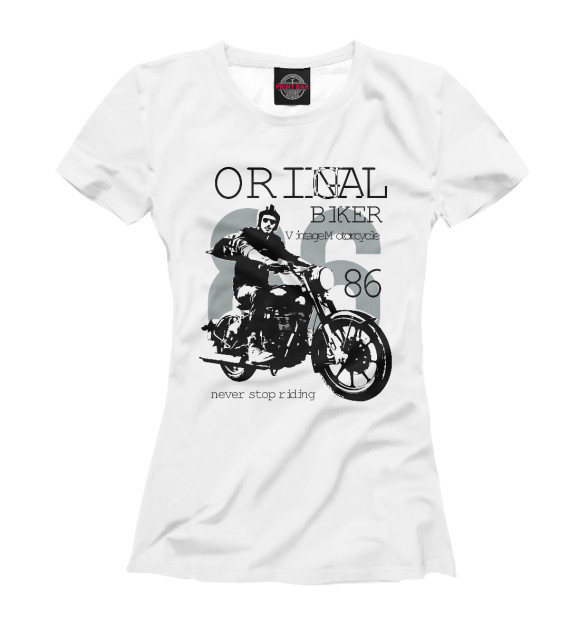 Женская футболка с изображением Original Biker 1986 цвета Белый