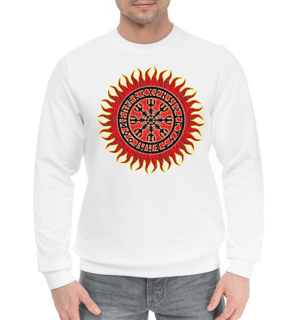 Мужской хлопковый свитшот с изображением Рунический Шлем Ужаса цвета Белый