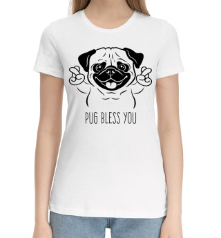 Хлопковая футболка для девочек Pug bless you