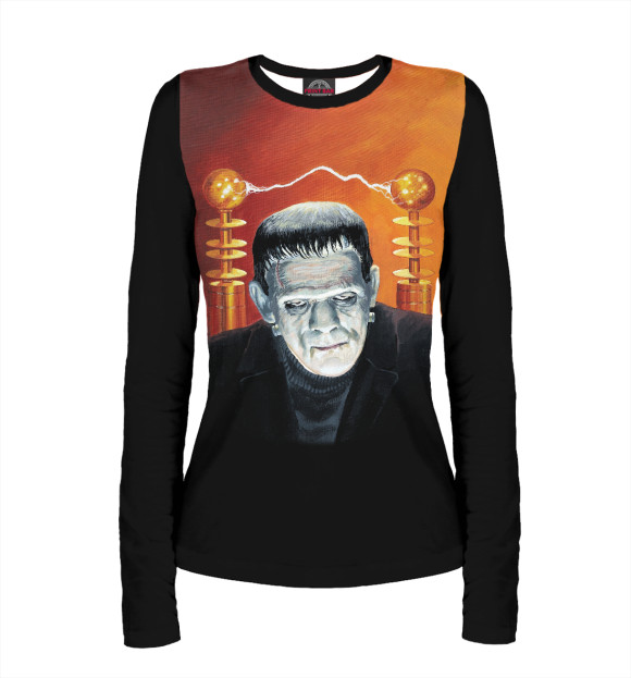 Женский лонгслив с изображением Франкенштейн цвета Белый