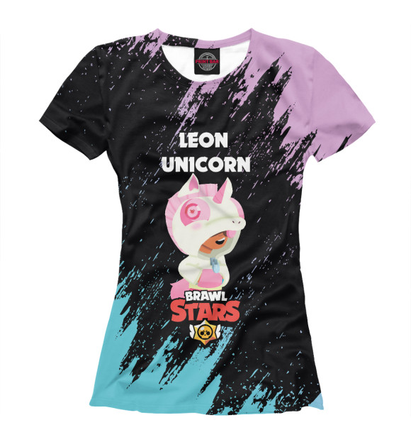 Женская футболка с изображением BRAWL STARS LEON UNICORN цвета Белый