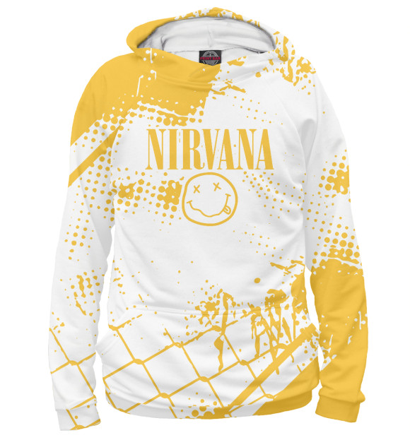 Женское худи с изображением Nirvana (yellow) цвета Белый