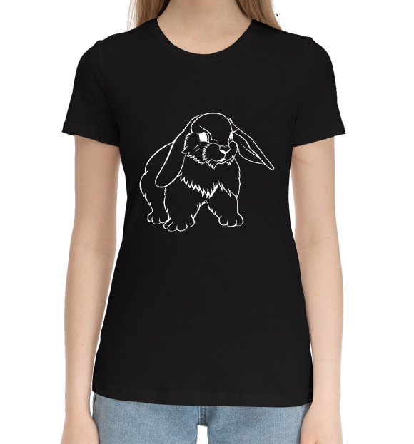 Женская хлопковая футболка с изображением Толстый кролик цвета Черный