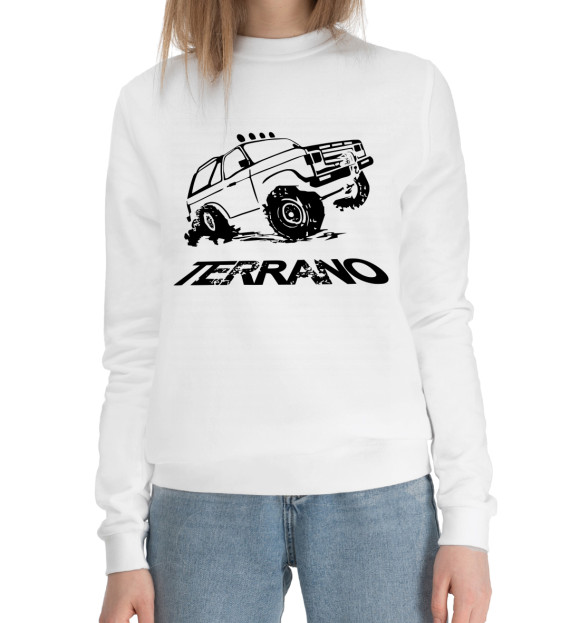 Женский хлопковый свитшот с изображением Nissan Terrano цвета Белый