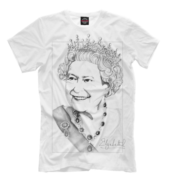 Мужская футболка с изображением Королева Елизавета II Портрет цвета Белый