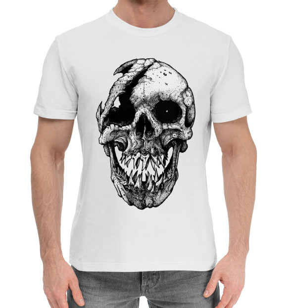 Мужская хлопковая футболка с изображением Cool skull цвета Белый