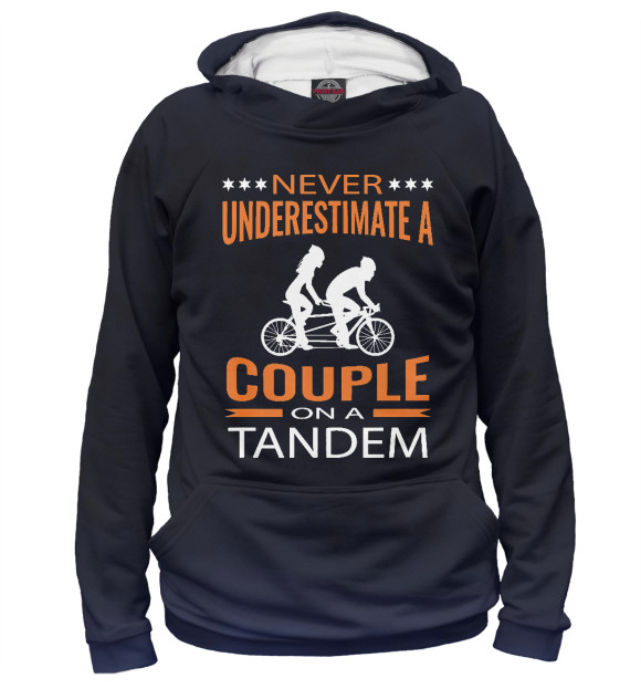 Женское худи с изображением Couple on a tandem bicycle цвета Белый