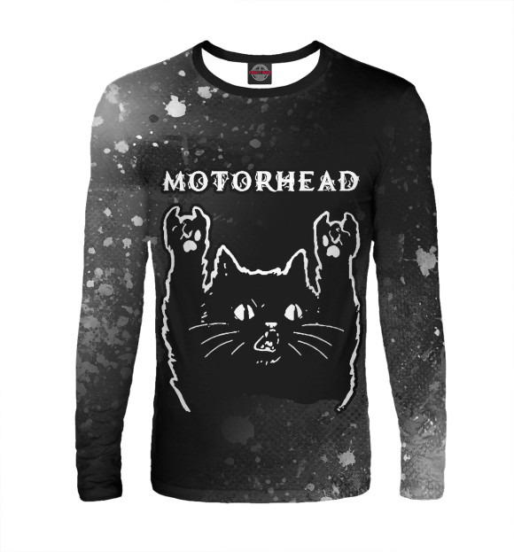Мужской лонгслив с изображением Motorhead - Рок Кот цвета Белый