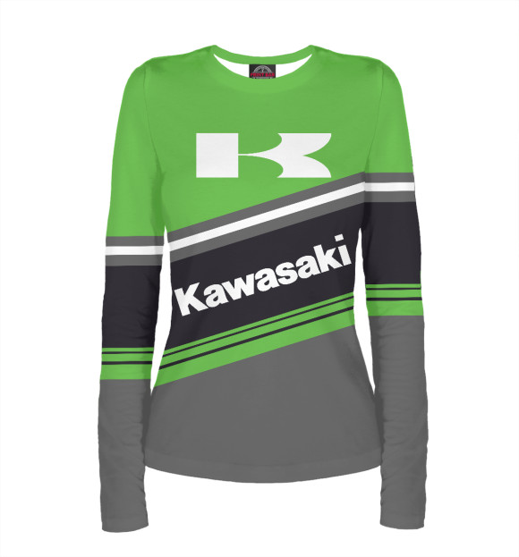 Женский лонгслив с изображением Kawasaki цвета Белый