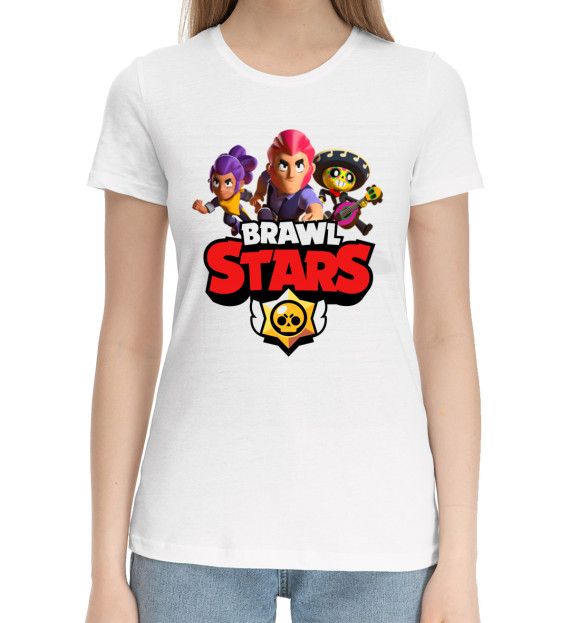 Женская хлопковая футболка с изображением Brawl Stars цвета Белый