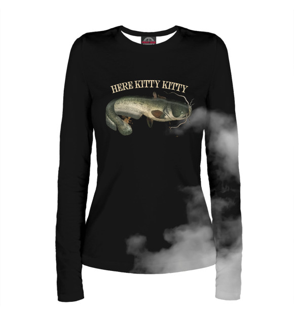 Женский лонгслив с изображением Fishing Catfish Kitty Kitty цвета Белый