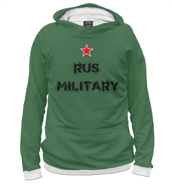 Мужское худи с изображением Rus Militari цвета Белый