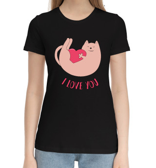 Хлопковая футболка для девочек Кот играет с сердцем