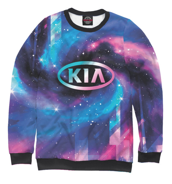 Свитшот для девочек с изображением KIA Неоновый Космос цвета Белый