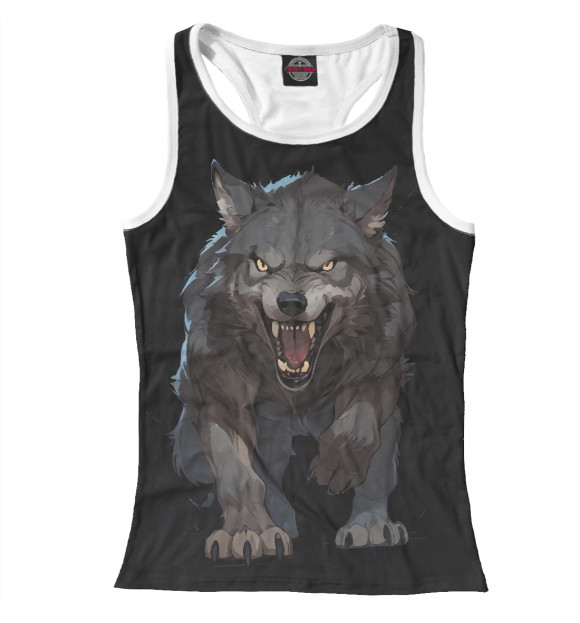 Женская майка-борцовка с изображением Волк агрессор цвета Белый
