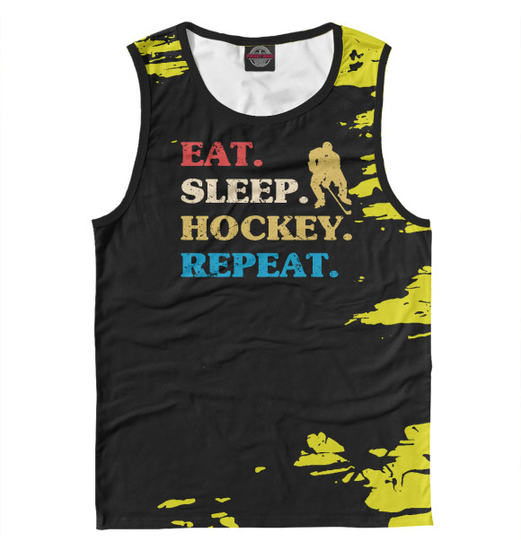 Мужская майка с изображением Eat Sleep Hockey Repeat цвета Белый