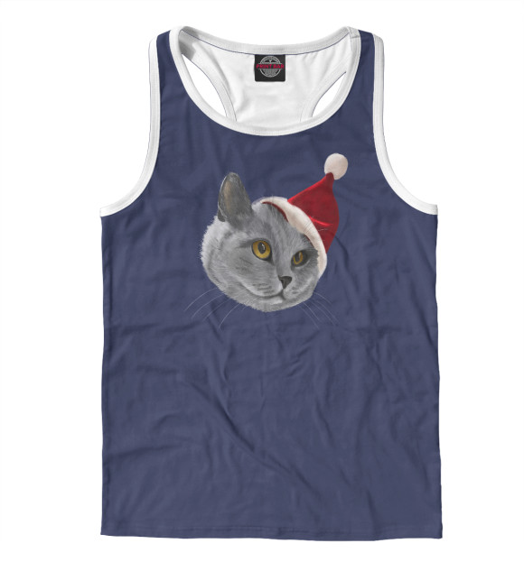 Мужская майка-борцовка с изображением Праздничный кот цвета Белый