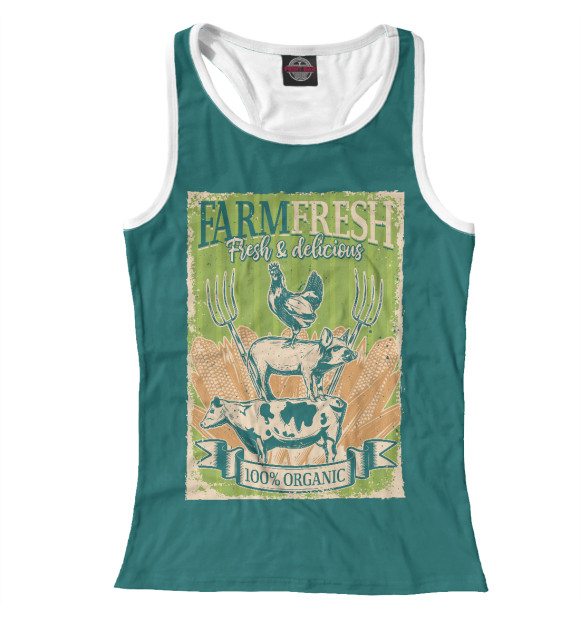 Женская майка-борцовка с изображением Фермерская свежесть цвета Белый