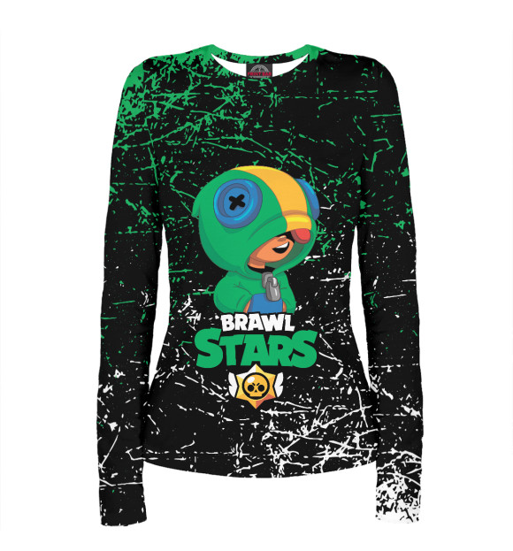 Женский лонгслив с притом BRAWL STARS LEON цвета Белый Женский лонгслив с изображением BRAWL STARS LEON цвета Белый