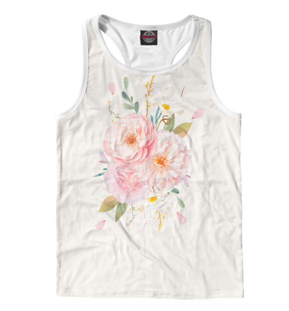 Мужская майка-борцовка с изображением Акварельные цветы цвета Белый
