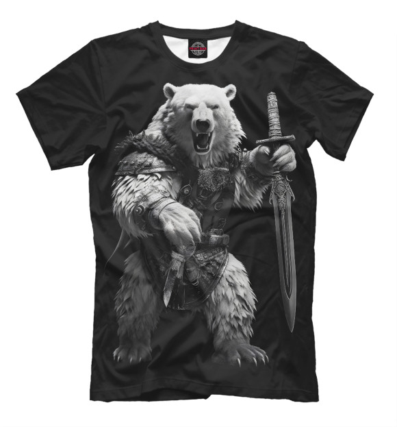 Мужская футболка с изображением Белый медведь воин цвета Белый