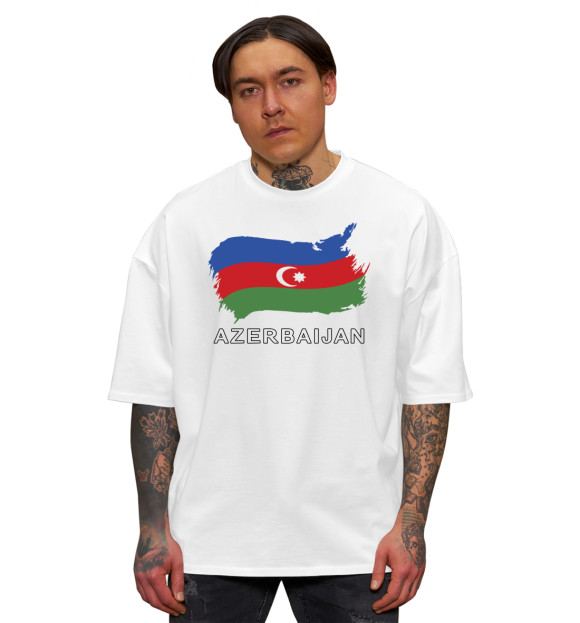 Мужская футболка оверсайз с изображением Азербайджан цвета Белый